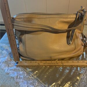 Antonio Melani Beige Leather Handbag with Orange Lining